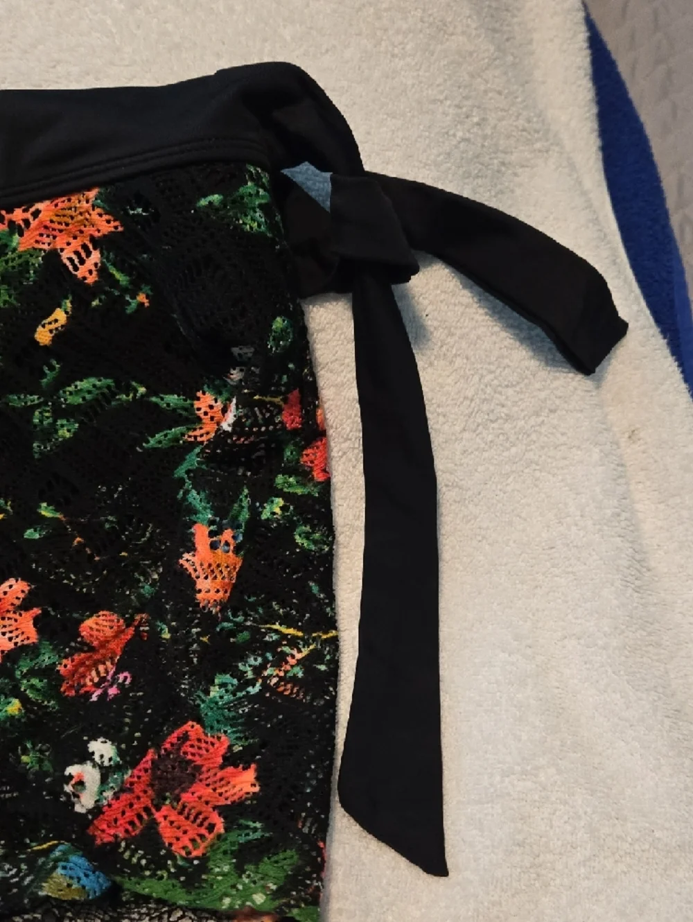 Women’s Black Floral Swim Skirt with Coral & Green Print